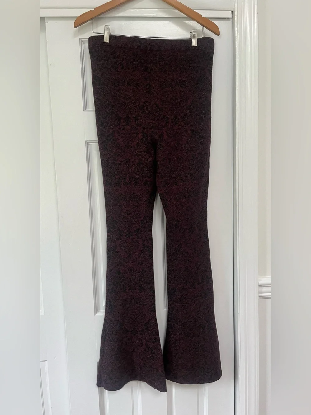 Free People  Wine/|Black Combo Stretch Lurex Sweater Flare Pants - $128